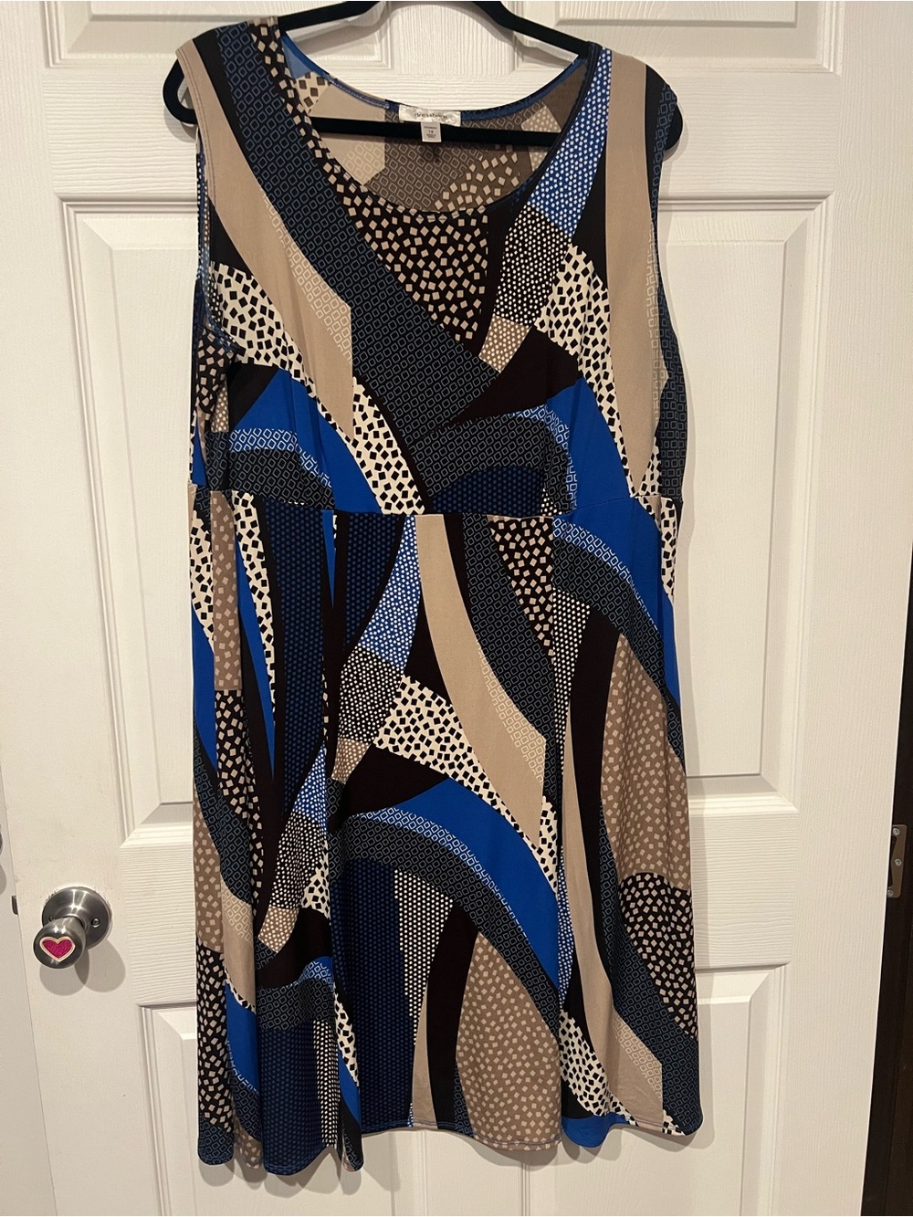 Sleeveless Blue, Black & Tan Abstract Print Women’s Dress Dress Barn